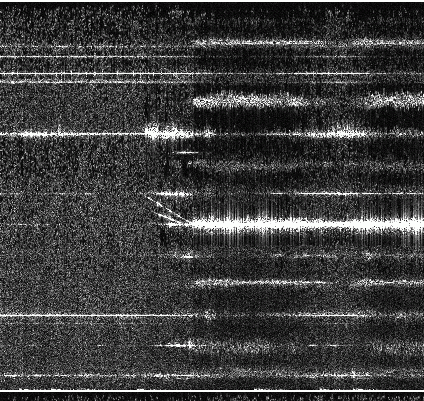 fast20180226004238_20180226004416_crop - 16.7 kHz - MS doppler on three TV freqs - One on double freq - MS head echo dopplers from online live OH7HJ radar stream captured by OH2AUP.gif