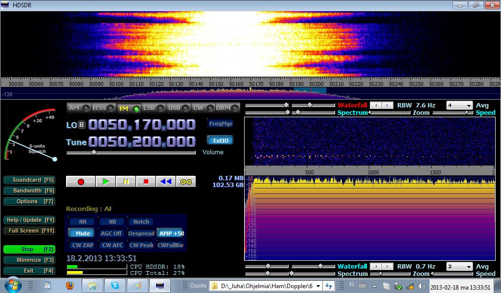 2013-02-18-16 - 50.200 MHz -  6 m rinkulajakson tukkii laajakaistainen häiriö - Jns keskustan SPR-talo - Ant Diamond 2x58 vertikaali (c) OH7HJ.JPG