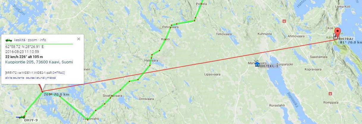 2016-08-23-1117 - OH7RAC APRS.fi - Kolin igate kuulee mobilen Kuopiontie 205 etäisyydeltä 70 km (c) OH7HJ.JPG