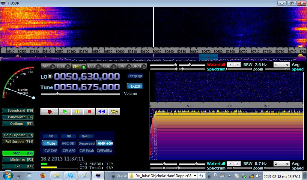 2013-02-18-17 - 50.675 MHz -  6 m turvajakso sattuu laajakaistaisten häiriöiden väliin - Jns keskustan SPR-talo - Ant Diamond 2x58 vertikaali (c) OH7HJ.JPG