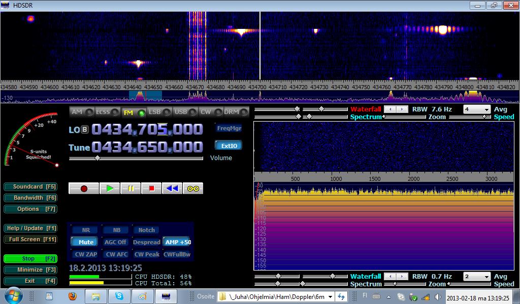 2013-02-18-07 - 434.650 MHz - 70 cm OH7RUB kanavalla ja ympäristössä häiriöitä Jns keskustan SPR-talolla - Diamond 2x58 ulkoantenni (c) OH7HJ.JPG